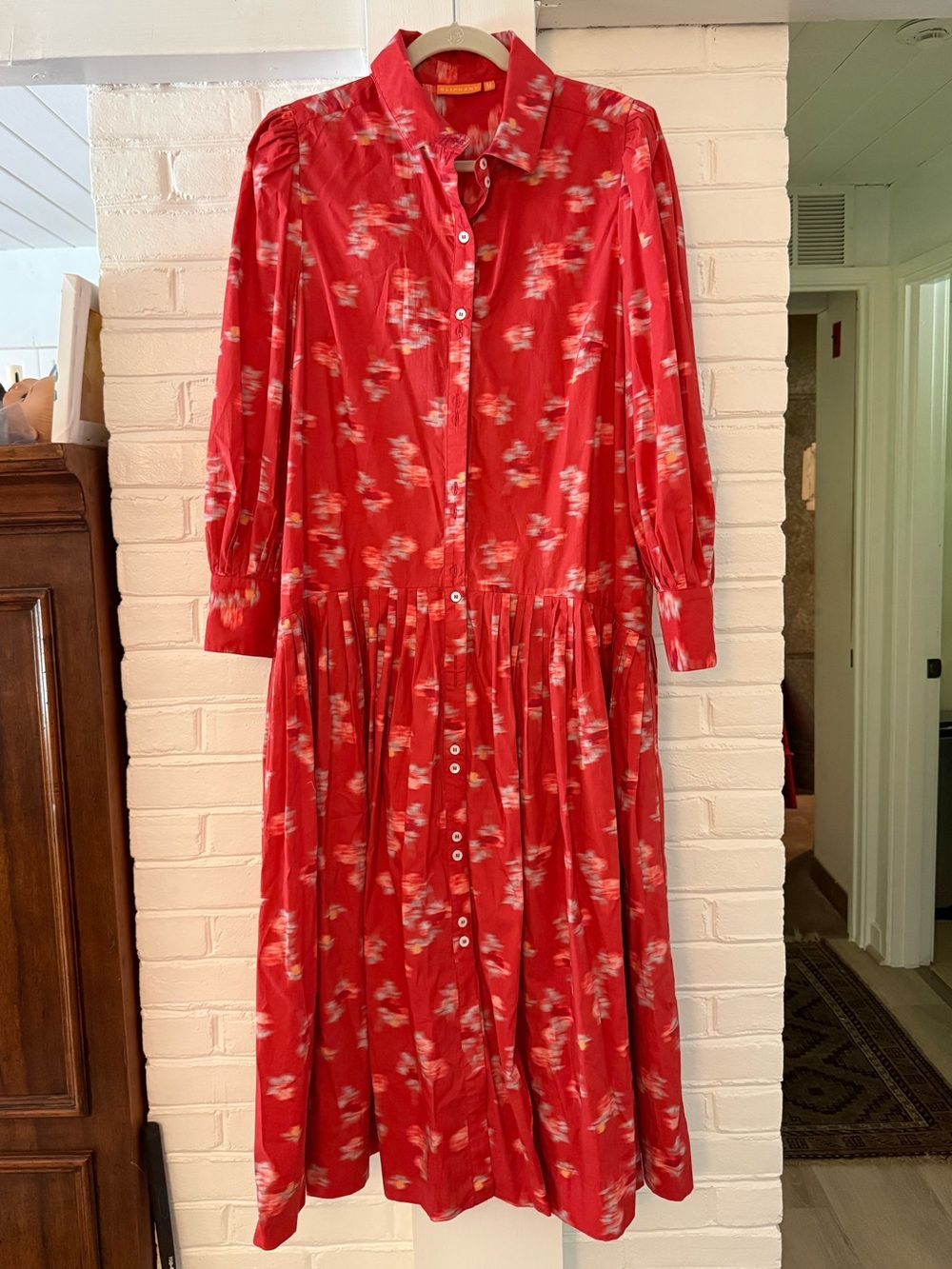 Oliphant Red Floral Button-Front Midi Dress